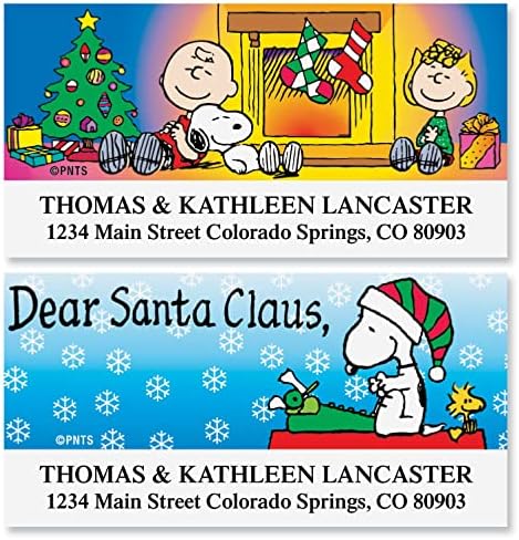 Colorful Images Peanuts Return Address Mailing Labels | Christmas Fun , 144 Count, Self-Adhesive on Flat-Sheet Labels, Customize with Name & Shipping Address