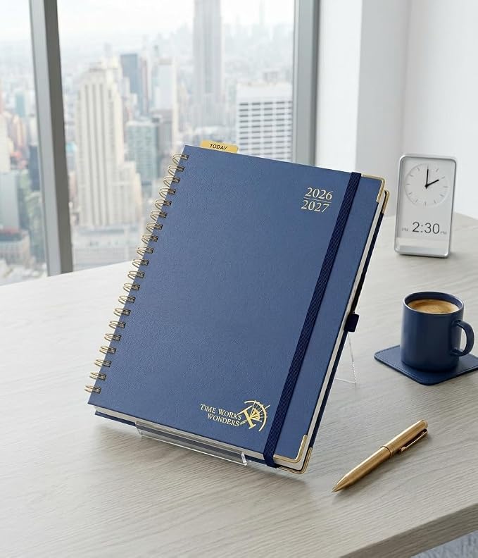 POPRUN 2026-2027 Weekly Planner 10" x 8"Weekly and Monthly Planner Calendar | Jul 2026 - Jun 2027，Daily Agenda Book & Appointment Book with Hourly Schedule, Tabs, Hardcover - Navy Blue