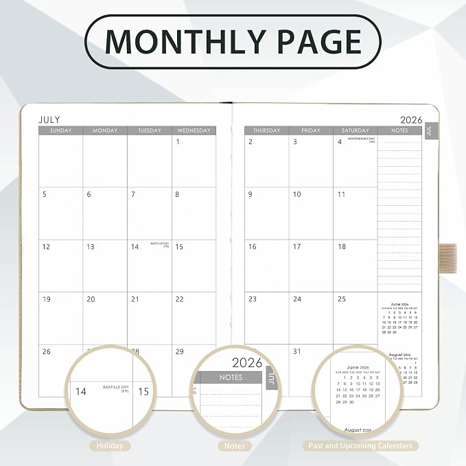 2026-2027 Planner - Academic Planner 2026-2027 Weekly Monthly Planner, July 2026 - June 2027, 5.7'' x 8.4'', Thick Paper, Leather Cover, Pen Holder, Back Pocket, Perfect Daily Organizer - Off-white
