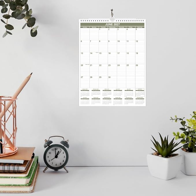 Calendar 2026-2027 - 18 Months Wall Calendar from July 2026 - June 2027, 2026-2027 Wall Hanging Calendar Planner with Thick Paper, 12" x 14.5", Green