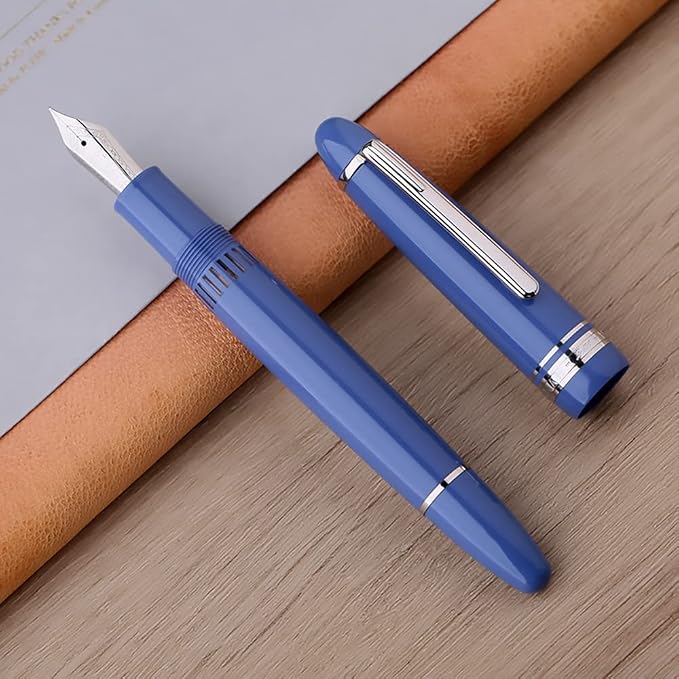 erofa Majohn P136 Piston Fountain Pen Medium Nib with Box, Sky Blue Resin Writing Pen Set