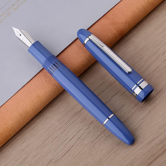 erofa Majohn P136 Piston Fountain Pen Extra Fine Nib with Box, Sky Blue Resin Writing Pen Set