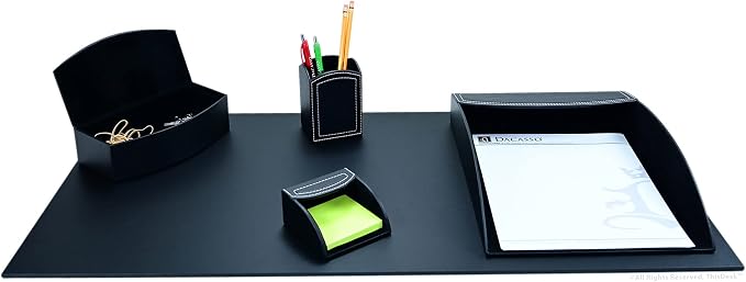 This Desk by Dacasso PU Leather Desk Set - Luxury Leather Desk Pad & Desk Organization Essentials - Office Organization & Executive Office Desk Decor - (Black, 5 Piece)