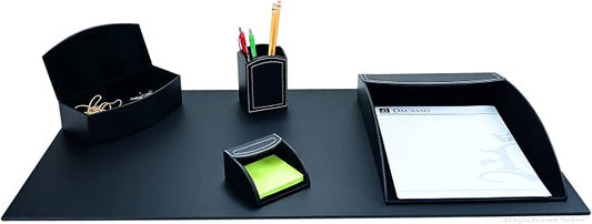 This Desk by Dacasso PU Leather Desk Set - Luxury Leather Desk Pad & Desk Organization Essentials - Office Organization & Executive Office Desk Decor - (Black, 5 Piece)