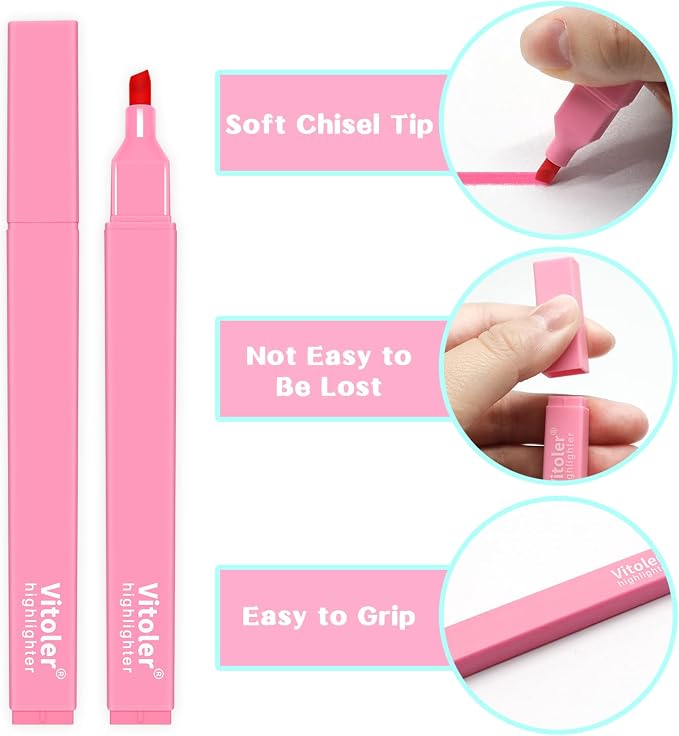 Vitoler Aesthetic Highlighters, Pastel Color, No Bleed, Chisel Tip 10Pcs | assorted color,dry fast,long lasting high for bible study,books,journal,writing,school office