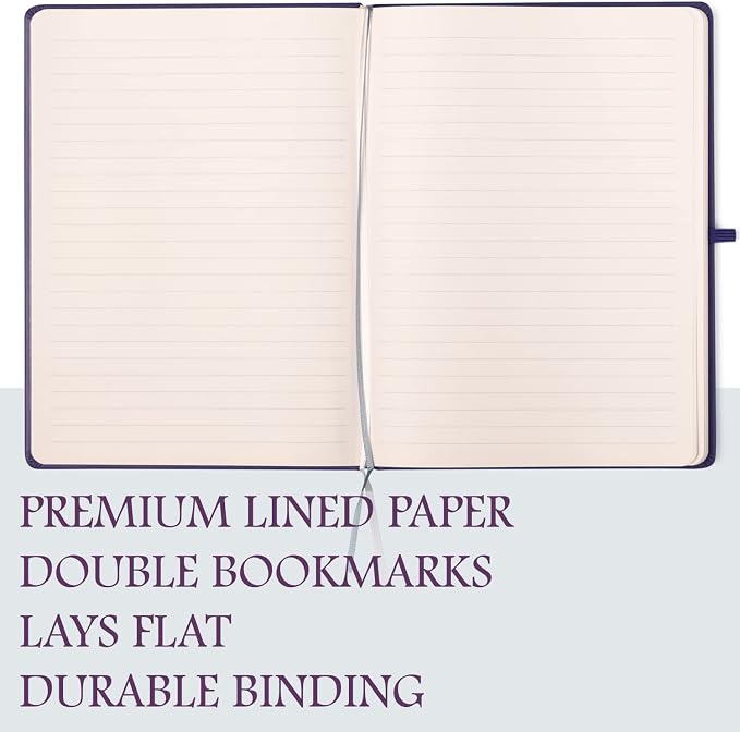 Eccolo Cool Jazz Hardbound Writing Journal, 192-Page Lined Paper, Lay-Flat | Elastic Band Closure, Interior Gusset Pocket, Double Ribbon Bookmarks and Built-In Pen Holder, Durable Section-Sewn Binding