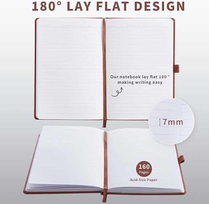 Heture Hardcover Notebooks, A5 Lined Journals Notebook for Writing 160 Pages, 8.2 x 5.5 inch, Classic Ruled Notebooks for College/Work/Travel(Brown 1 Pack)