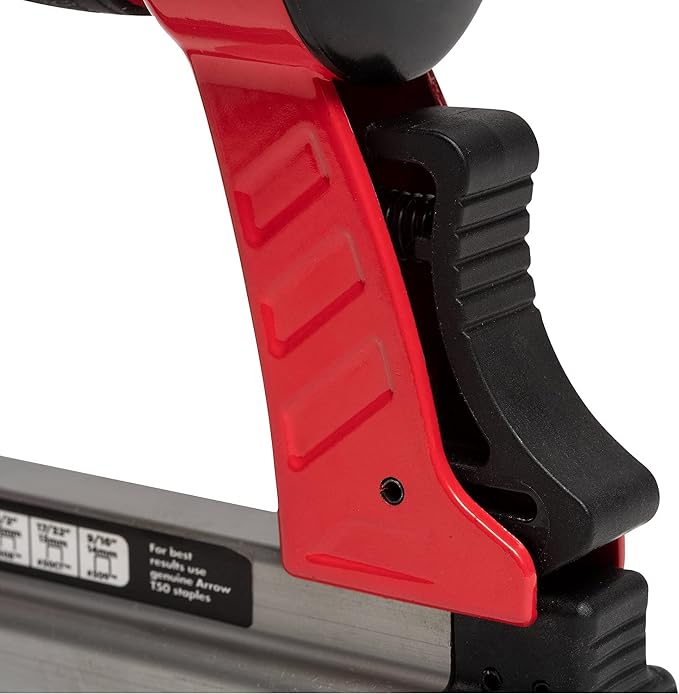 Arrow PT50 Oil-Free Pneumatic Staple Gun, Professional Heavy-Duty Stapler for Wood, Upholstery, Carpet, Wire Fencing, Fits 1/4”, 5/16”, 3/8", 1/2", 9/16” Staples , Red | Professional Stapler for Wood, Upholstery, Carpet, Wire Fencing, Fits 1/4", 5/16",...