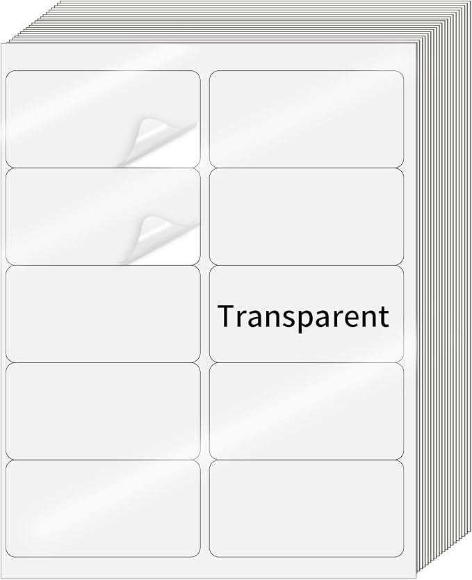 Transparent Stickers Labels - 2" x 4" Clear Address Labels Mailing Stickers for Laser/Inkjet Printer 8.5"×11"- 20 Sheet