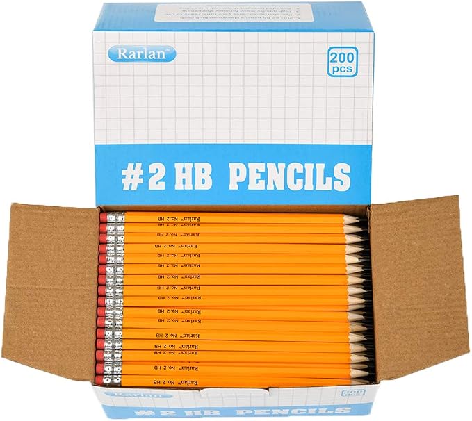 Rarlan Wood-Cased #2 HB Pencils, Pre-sharpened, 200 Count Bulk Pack | Classroom Pencils with Erasers for School and Teacher Supplies, Writing, Drawing and Sketching, Back to School