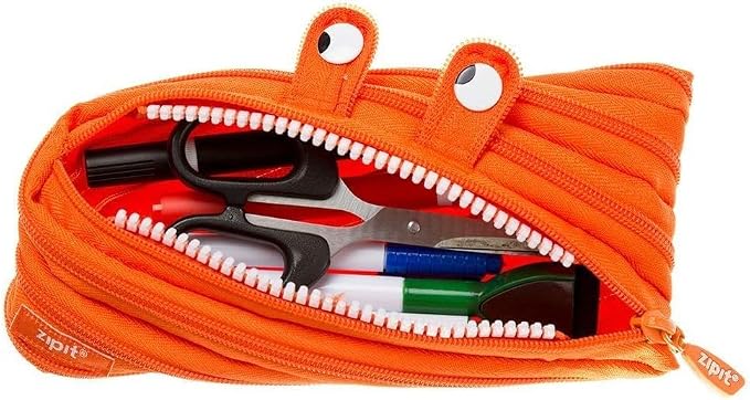 ZIPIT Monster Pencil Case for Kids, Cute Zipper Pouch for Boys Girls and Teens, Stationery Bag for School ,Orange