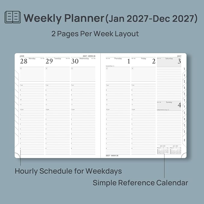 POPRUN 2027 Planner Weekly and Monthly, Large 8.5" x 10.5" Calendar, Jan 2027- Dec 2027 Agenda, Daily Appointment Book with Hourly Time Slots, Monthly Tabs, Hardcover, 100 GSM - Orange