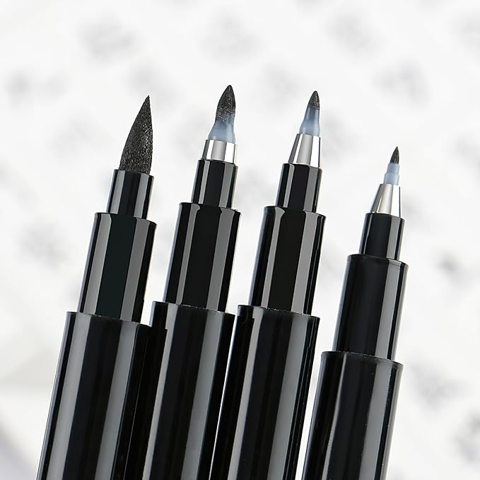 SAYEEC Calligraphy Brush Pens, Refillable Hand Lettering Pen, Black Ink Calligraphy Brush Markers Set for Writing Journaling Sketching Art Drawing Illustration Scrapbooking (4 Size, 6 Pack)