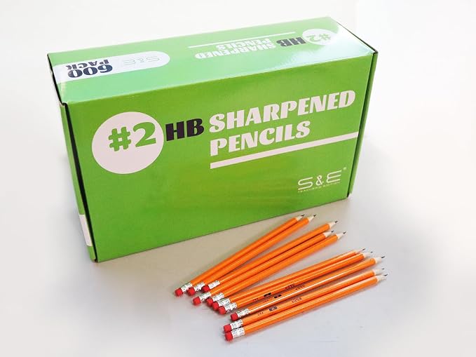 S & E TEACHER'S EDITION 600 Pack Pre-sharpened #2 Pencils with Erasers – Bulk Yellow Woodcase HB Lead Pencils for Classrooms, Standardized Tests, Offices & Back to School – No.2 Pencil Value Box