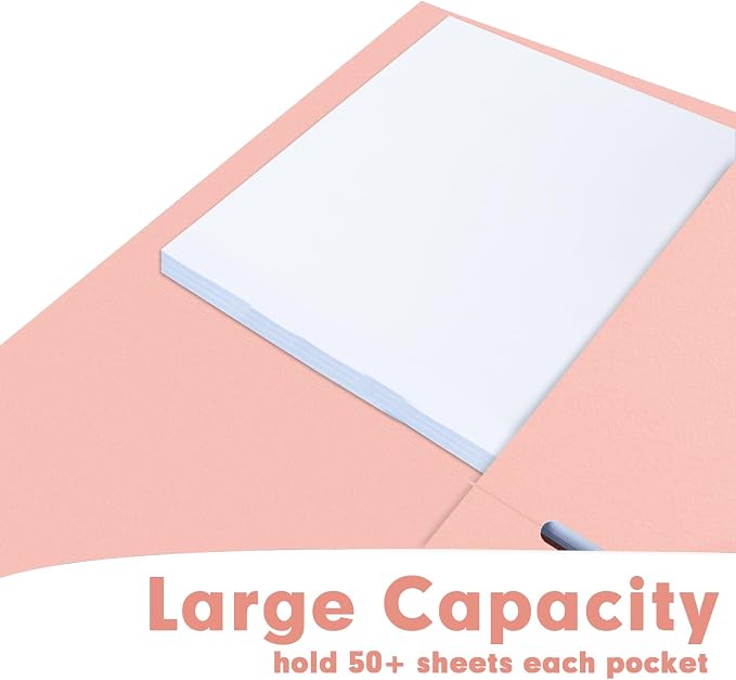 Two Pocket Folders, RAZCC 30 Pack File Folders with Pockets Fit Letter Size Paper, Thick Paper File Folder for School Office Business Home (Pink)