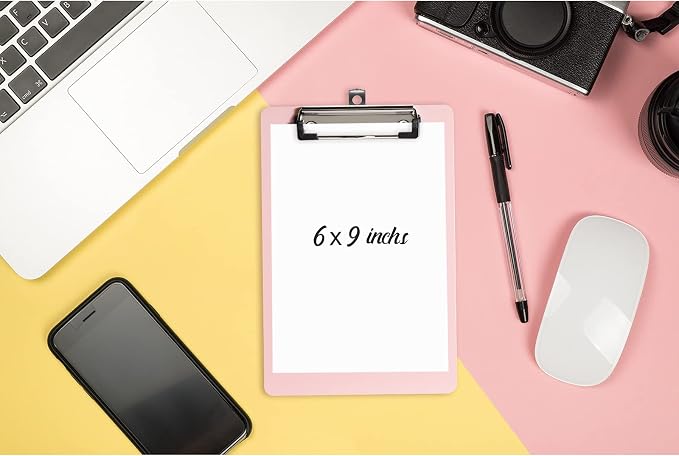 Hongri Plastic Small Clipboard, Pink A5 Memo Size Clip Board | Mini Size 6 x 9 in for Students, Teacher, Women, Office & School Supplies