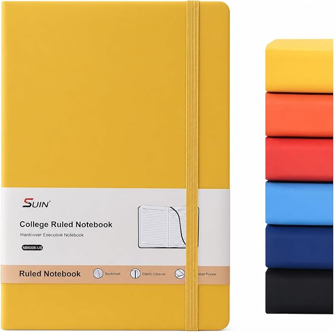 SUIN Hardcover-Journal-Notebooks, A5 Lined Journals Notebook for Writing 200 Pages, 8.2 x 5.5 inch, Classic Ruled Notebooks for Work/Travel/College (Yellow- 1 Pack)
