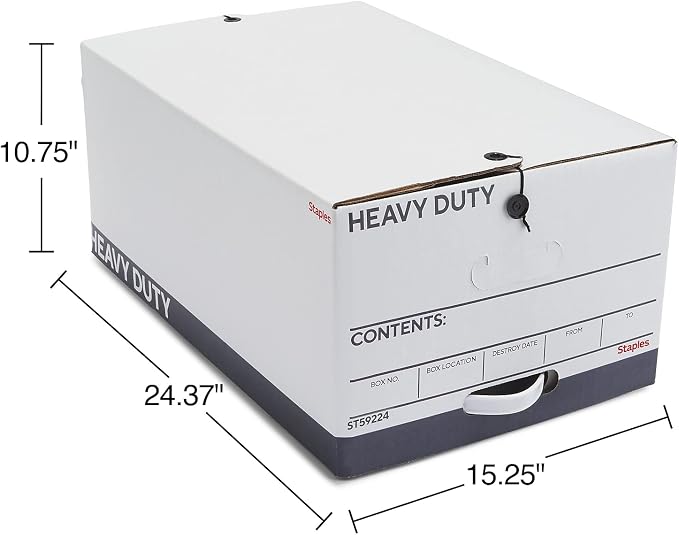 STAPLES Heavy Duty File Box, String and Button Lid, Legal, White/Gray, 4/Pack (TR59224)