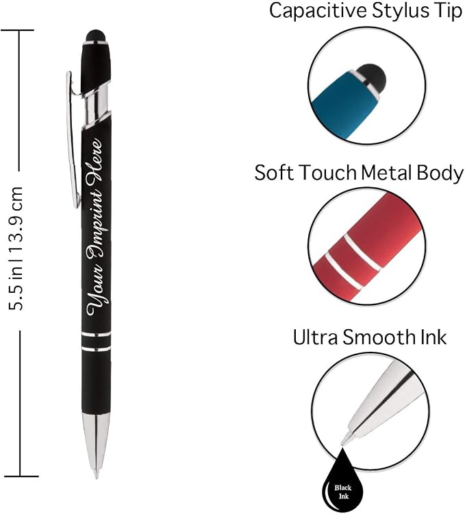 ExpressDesigns™ - Personalized Pens Gift Set w/Journal- 2 Pack of Soft Touch Metal Pens w/Notebook - Custom Engraved with Name or Message (Black - Dk Blue)