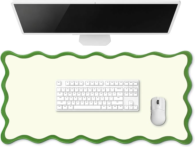 Hahafelt Scalloped Desk Mat Large Desk Pad Cute Coquette Table Mat Back to School Preppy Table Make up Pad Nonslip Graduation Gift with Stitching Waterproof Gaming(Green,31.5 x 15.8 Inches)