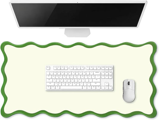 Hahafelt Scalloped Desk Mat Large Desk Pad Cute Coquette Table Mat Back to School Preppy Table Make up Pad Nonslip Graduation Gift with Stitching Waterproof Gaming(Green,31.5 x 15.8 Inches)