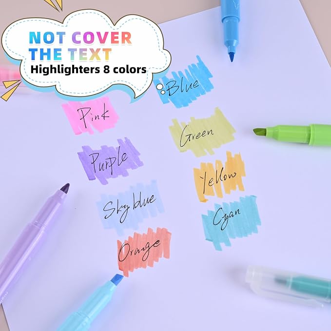 10 Pcs Aesthetic Highlighters and Gel Pens Set - 8 Colors Dual Tip Pastel Highlighters (Chisel & Fine Tips) & 2 Pcs 3-in-1 Multicolor Gel Pens for Journaling, School Supplies, Textbooks