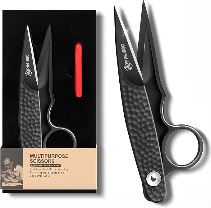 Premium Sewing Scissors, Sharp Precision Thread Snips with Stainless Steel Blades, Upgrade Small Craft Scissors with Black Hammered Handle for Embroidery, Quilting, Fabric, Leather & DIY Projects