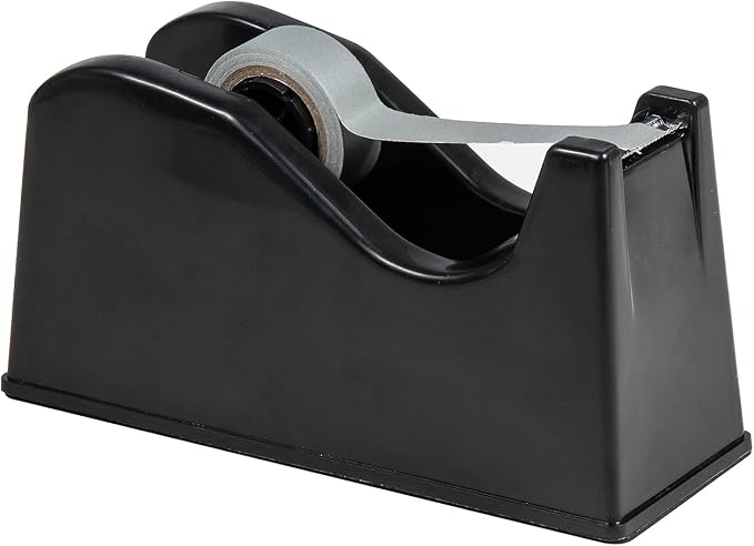 Desktop Tape Dispenser Adhesive Roll Holder (Fits 1" & 3" Core) with Weighted Nonskid Base (1P-Black)