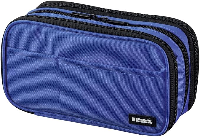 LIHIT LAB Large Capacity Triple Zipper Pencil Case For School Office College, Big Capacity 8 Compartments Pencil Bag Holder Adults Teen Boys Girls, Travel Cosmetics Storage, Blue (A7556-108)