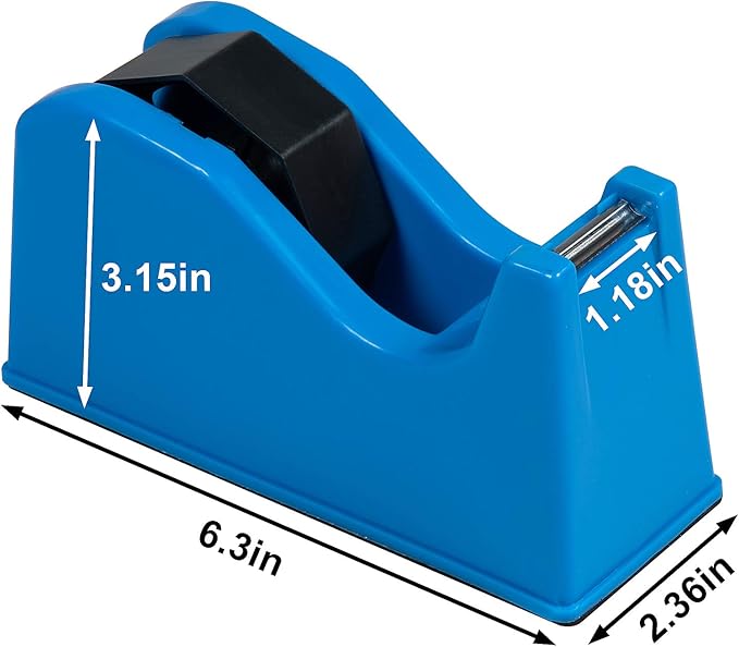 Desktop Tape Dispenser Adhesive Roll Holder (Fits 1" & 3" Core) with Weighted Nonskid Blue
