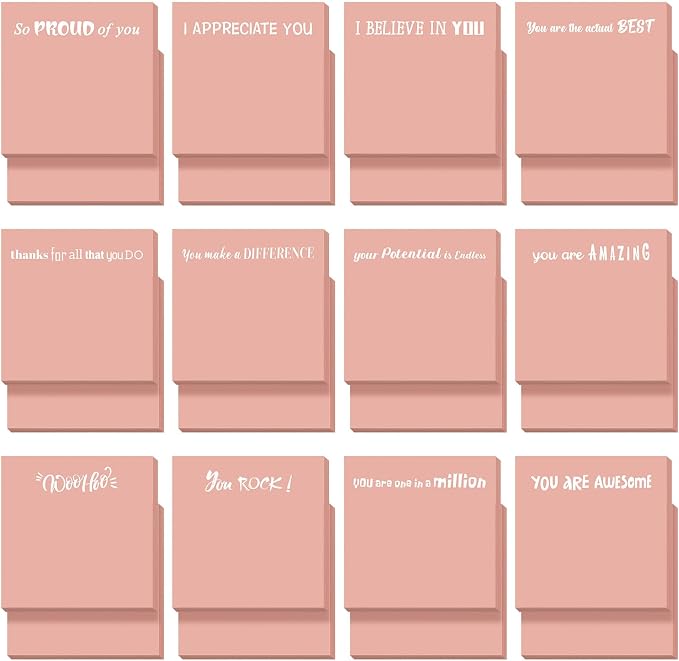 Yinder 24 Pcs Inspirational Sticky Notes, Back to School Supplies, Cute Motivational Sticky Notes Pad Employee Appreciation Gifts Bulk for Teacher Coworker Office 3 x 3'' (Motivational,Pink)