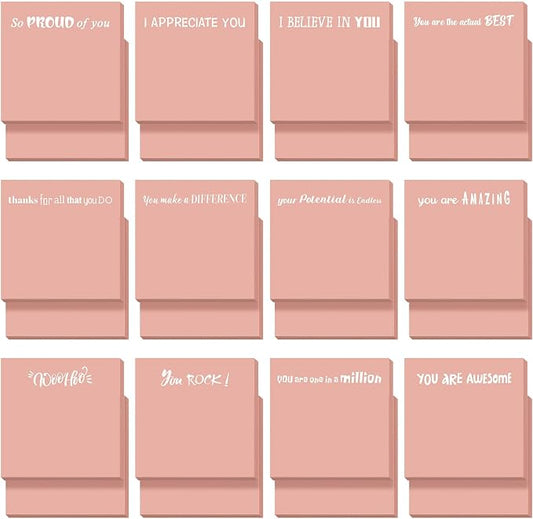 Yinder 24 Pcs Inspirational Sticky Notes, Back to School Supplies, Cute Motivational Sticky Notes Pad Employee Appreciation Gifts Bulk for Teacher Coworker Office 3 x 3'' (Motivational,Pink)