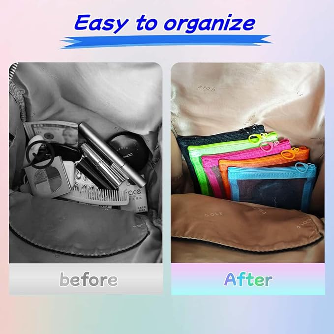 5 Pack Small Mesh Zipper Pouch Bags for Purse, Size 5" x 4" Travel Pouches for Daily Toiletries, Mini Mesh Bags with Zipper, Purse Organizer Pouches Insert (5" x 4")