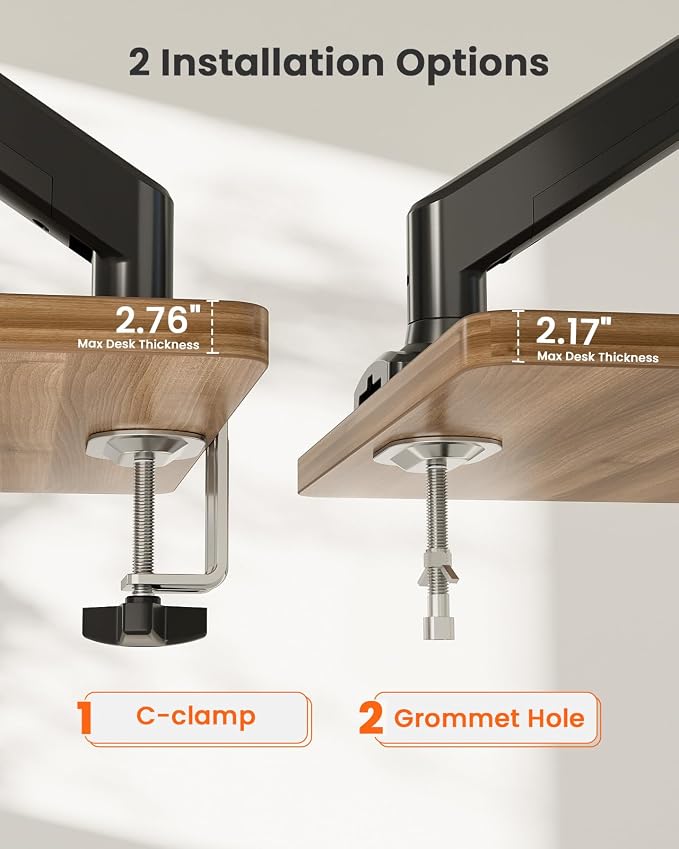 ErGear Single Monitor Arm for 13-36 Inch Screens, 22 lbs Capacity | Full-motion adjustment, C-clamp or grommet mounting, cable clips, 22 lbs support, ultrawide setup, VESA 75x75/100x100mm