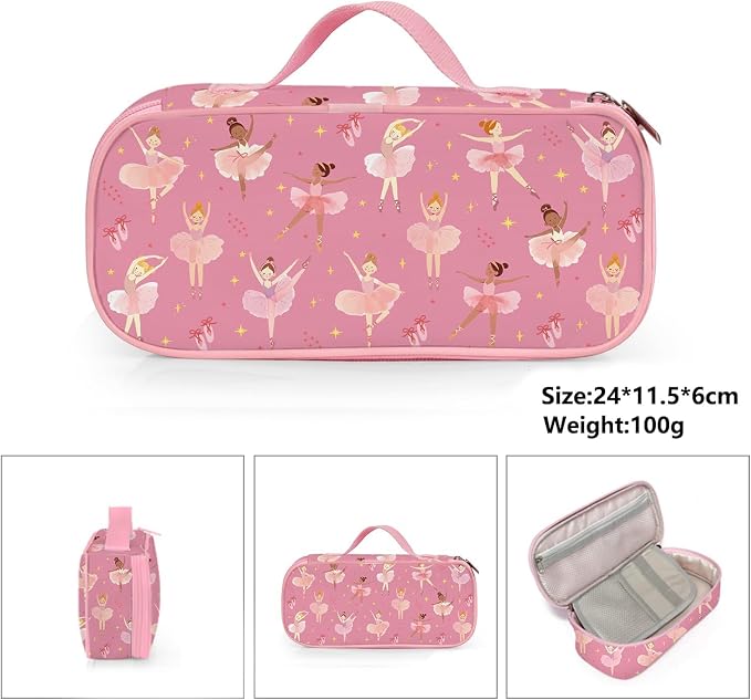 Ballet Dancer Pencil Case for Girls, Large Capacity Kids Pencil Box with Zipper, Ballet Gifts for Girls, Portable Pen Pouch Bag for Office School Travel