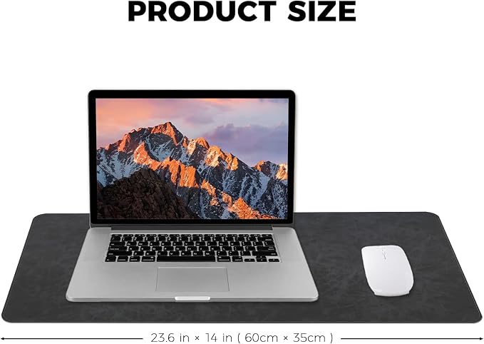 CHEERYGOO Leather Office Desk Pad Protector, Non-Slip PU Leather Desk Blotter, Waterproof Laptop Writing Mouse Pad for Office and Home,23.6"x 13.8" M Dark Grey