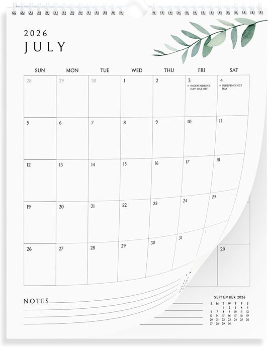 Vertical Greenery Wall Calendar 2026-2027, 18 Months Calendar for Wall (January 2026 to June 2027) 11x13.5 Inches Calendar with Spiral Twin-Wire Binding