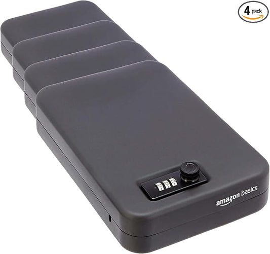 Amazon Basics Portable Security Case Lock Box Safe with Combination Lock for Documents,Valuables,Personal Items,Dorm Room,Home,Large,Black,(Pack of 4)
