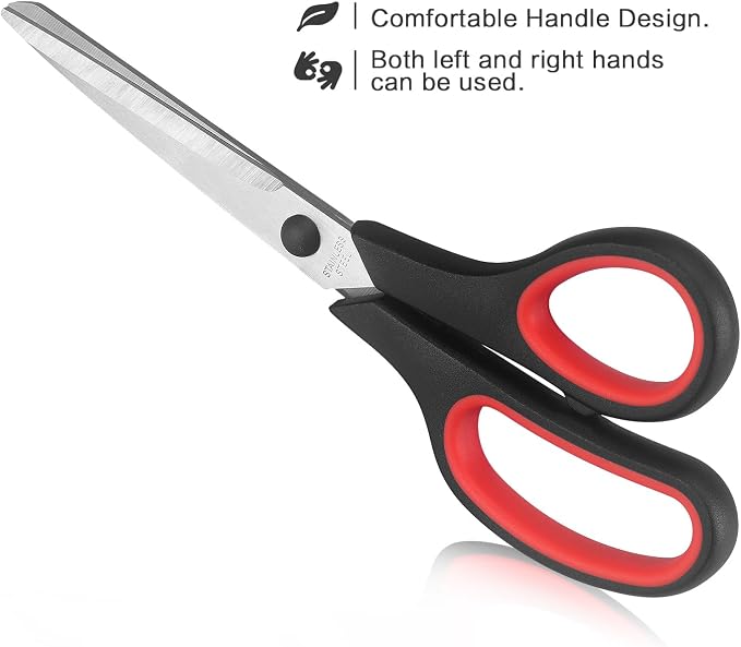 LONGKEY Scissors 8.5 Inch All Purpose with Stainless Steel Blades, 2 PCS | Scissors for Office Home School Art Crafts