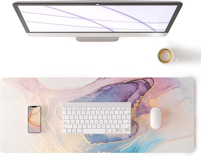 Colorful Star Waterproof Blue Purple Marble Desk Pad, 31.5" x 11.8" | PU Leather Desk Mat Large Keyboard and Gaming Mouse Pads for Office, Non-Slip Writing Pad Desk Accessories for Women Men