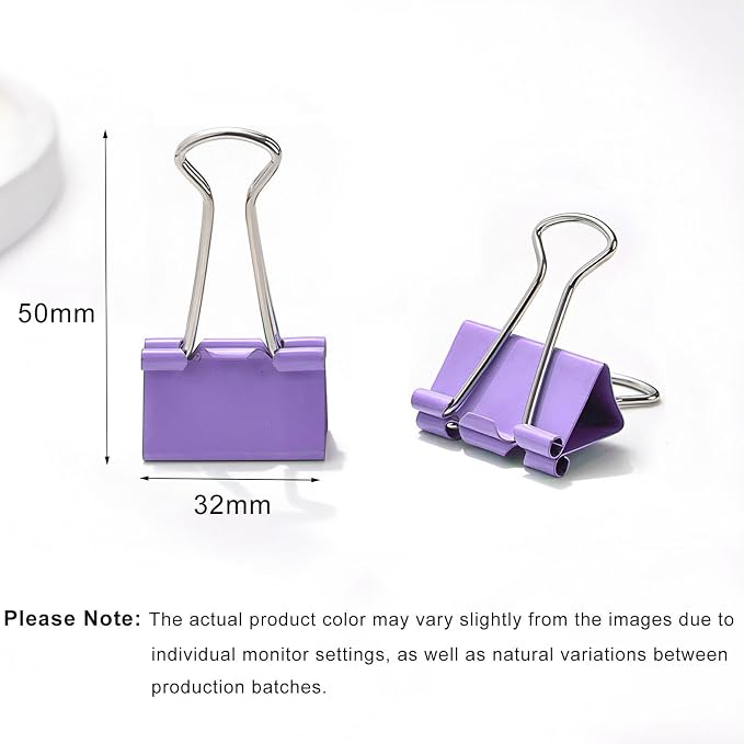 30 Pack Medium Purple Binder Clips 1-1/4 Inch (32 mm), Colored Middle Size Paper Clamps, Large Big Paper Clips for Office Home School Business 1.25"
