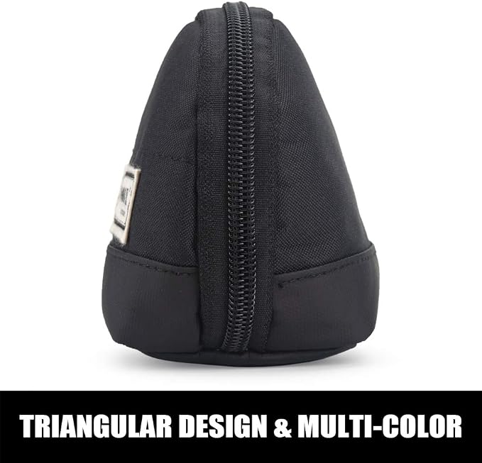 Sooez Wide-Opening Pencil Pen Case, Lightweight & Spacious Pencil Pouch Zipper Stationery Bag, Aesthetic Supply with Triangular Design for Adults, Black