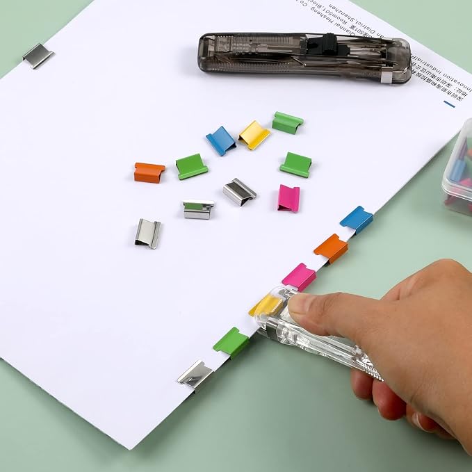 Office Supplies - 100pcs Reusable Metal Paper Clips, Portable Dispenser (50 Colorful + 50 Silver), 2 Small Storage Bins
