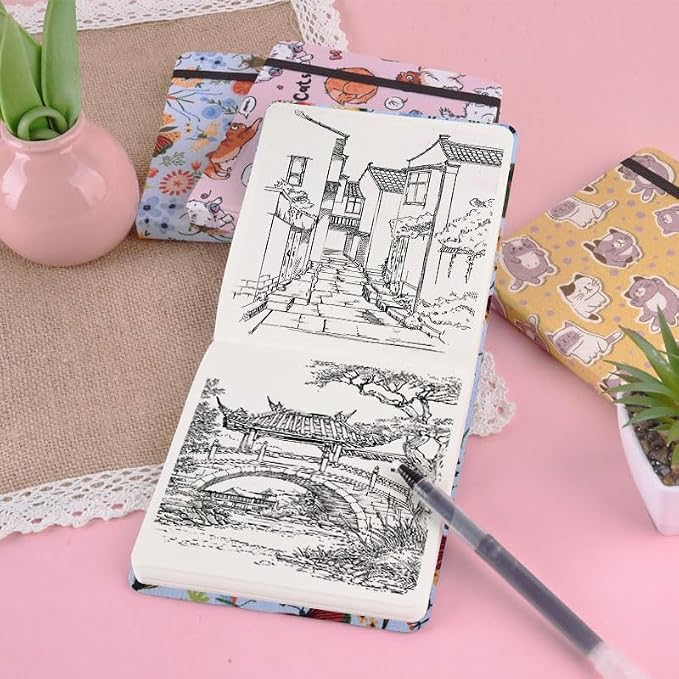 qianshan 4.8" x 4.8" Hardcover Sketchbook,Small Mixed Media Sketch Pad,96 Sheets 80gsm Acid-Free Artist Travel Journal Pocket Blank Notepad for Adults Drawing Painting,Art Supplies.Blue Butterfly