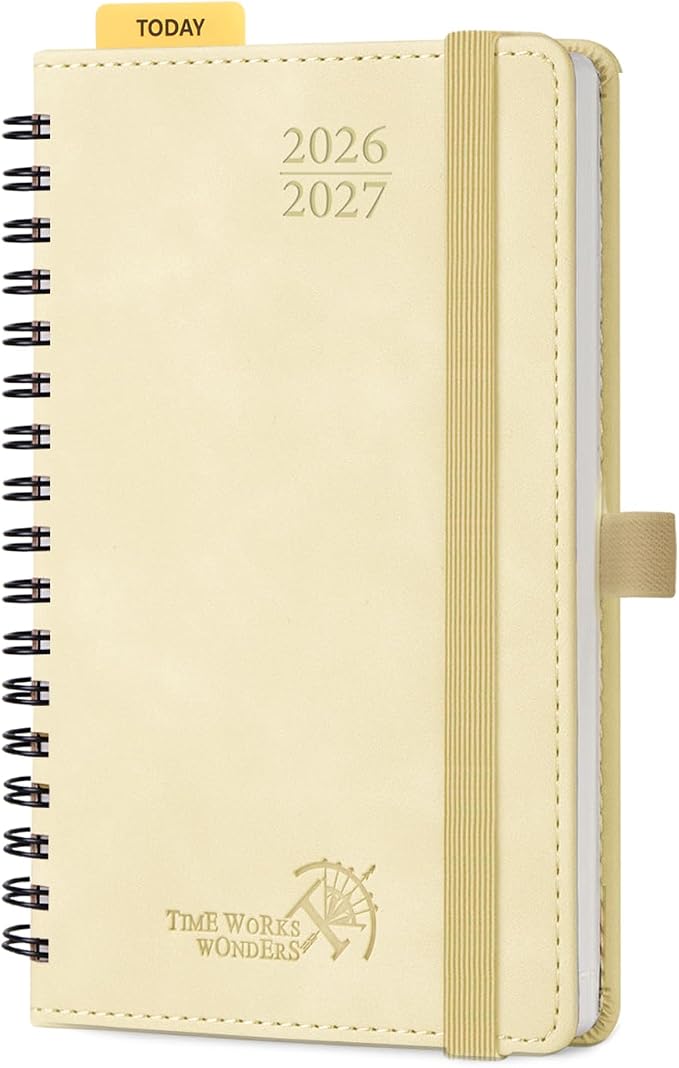 POPRUN Pocket Planner 2026-2027 (JUL 26-JUN 27), Purse Size 4" x 6.25", Small Pocket Calendar for Purse, Academic Weekly and Monthly Calendar with Ruler, Spiral Softcover, 100GSM - Beige