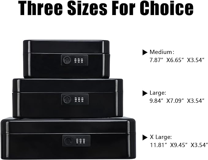 KYODOLED Large Cash Box with Combination Lock Safe Metal Money Box with Money Tray for Security Lock Box 9.84"x 7.87"x 3.54" Black