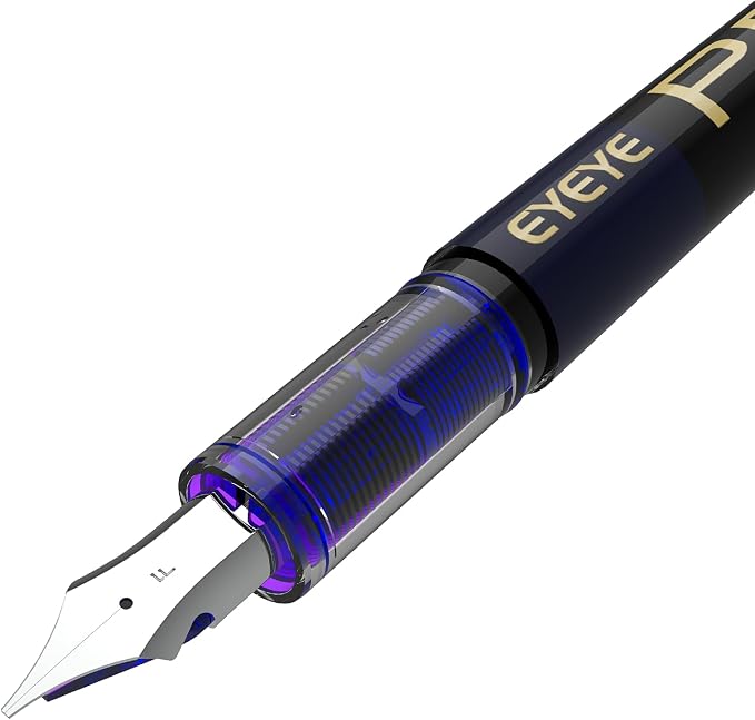 EYEYE Fountain Pens for Writing, 8 Pack Blue Fine Point Pens Disposable Fountain Pens Stainless Steel Nib, Smooth Writing for Journaling, Drafting, Sketching, Doodling & Office Supplies