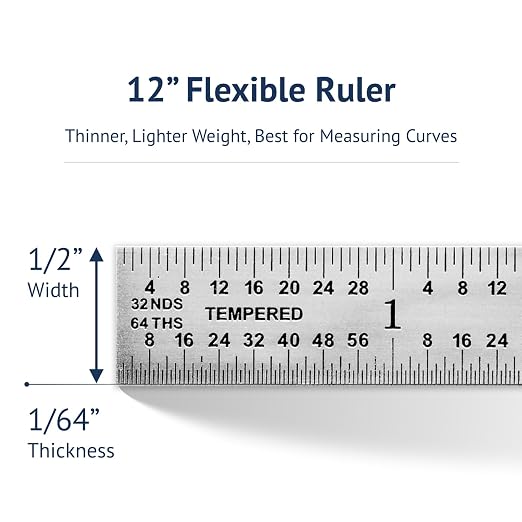 PEC Tools 12" Metal Ruler, Flexible Stainless Steel Rule, 5R Graduation, Trusted by Professionals, Made in USA