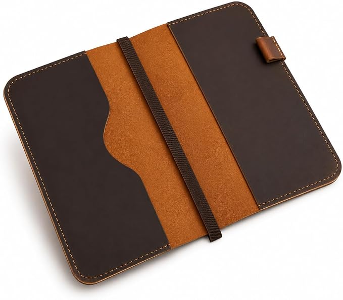 A5 Leather journal cover, Refillable Journal Cover for Large and Medium A5, Leather Handmade Notebook Cover, 5.75 x 8.25 Inches Leather Bound Journal (Brown)
