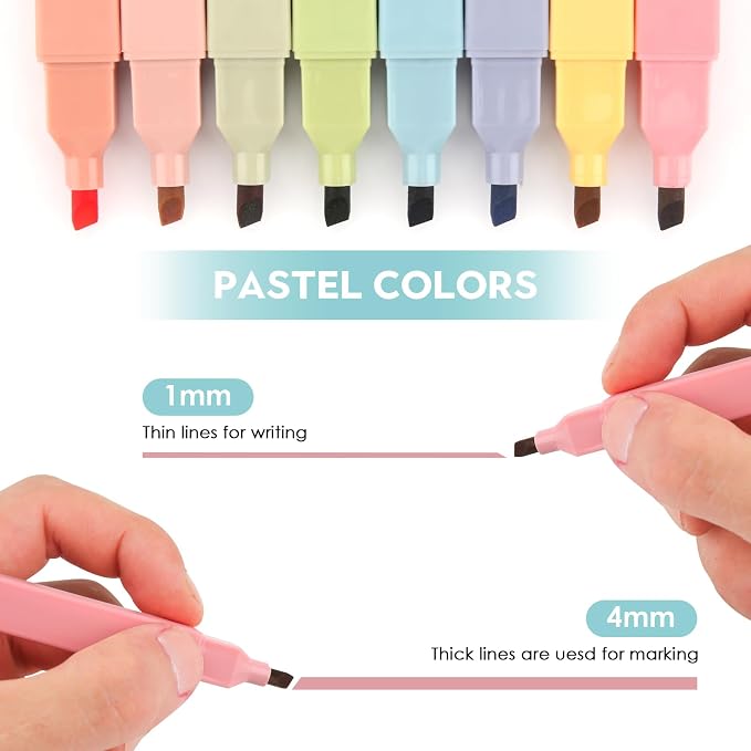 YISAN Highlighters Assorted Colors,Pastel Bible Highlighters No Bleed,Soft Chisel Tip,Cute Aesthetic for Book Journal,8-Pack